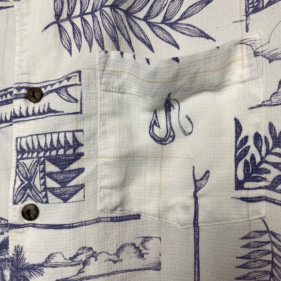 Quiksilver Waterman Collection Menʻs Aloha Shirt White/Blue Size Small - Picture 6 of 11
